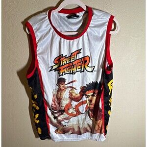 Street Fighter Ryu Mesh Jersey Tank Top Breathable Crew Neck Men’s XL